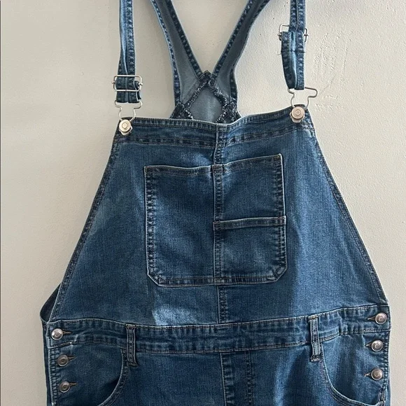 Celebrity Pink, Womans Size XL Distressed Blue Denim Overalls - Picture 3 of 14